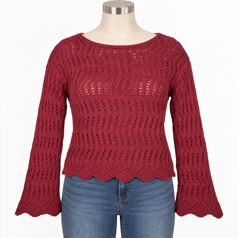 American Eagle Sweater Womens/Jrs Cropped S Burnt Orange Crochet Open Knit Boho